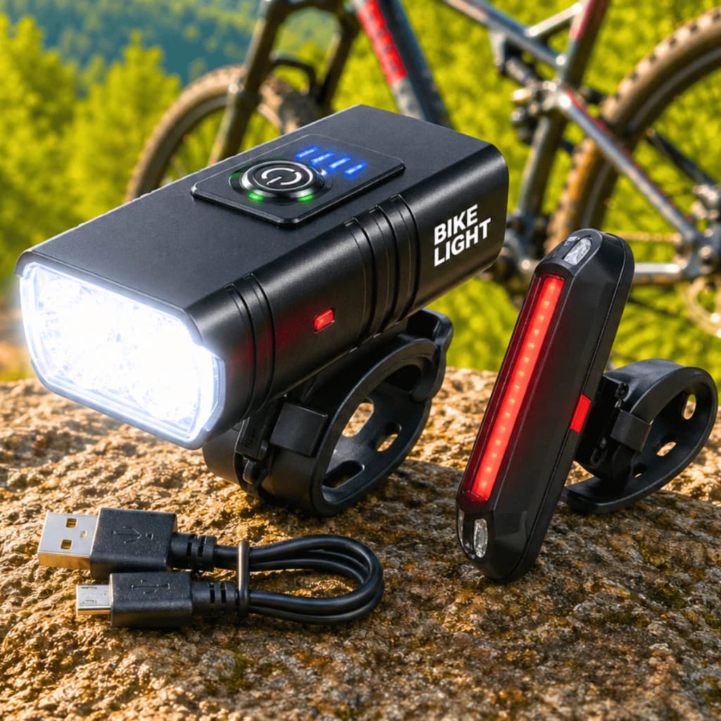 Kit Farol Bike Dianteiro Led Potente Luz Sinalizador Lanterna Traseira Bicicleta Recarregável USB Acessórios Ciclismo